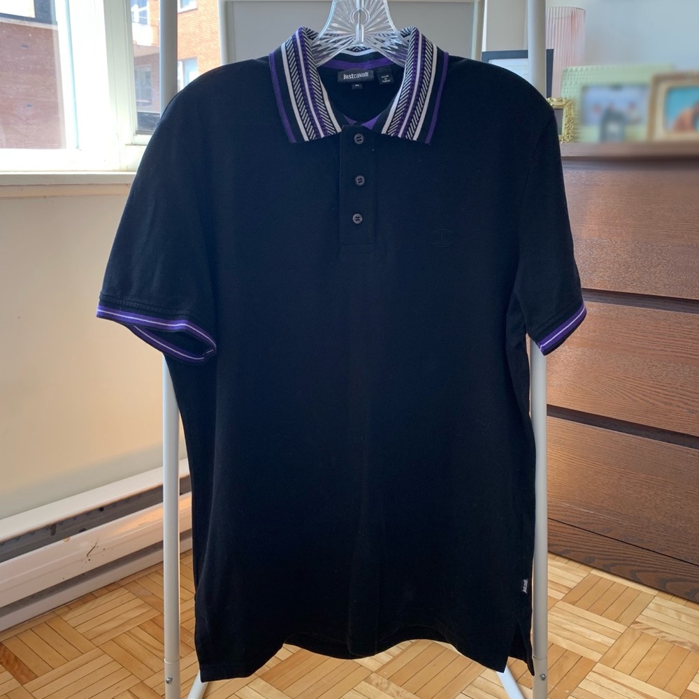 AUTHENTIC Roberto Cavalli JUST Cavalli Black Cotton Polo T-Shirt Size M